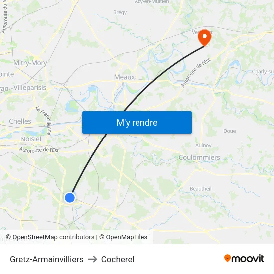 Gretz-Armainvilliers to Cocherel map