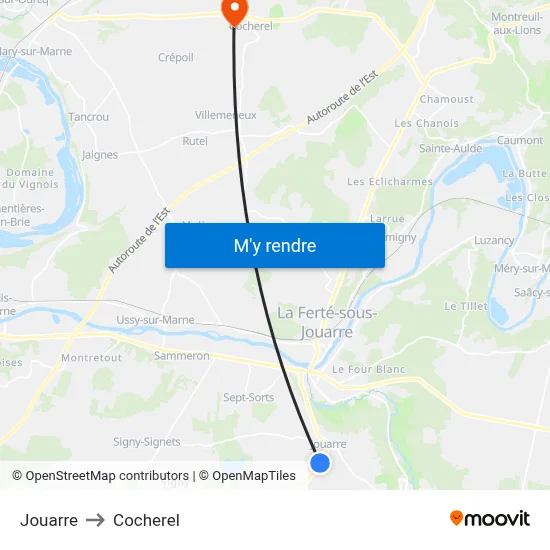 Jouarre to Cocherel map