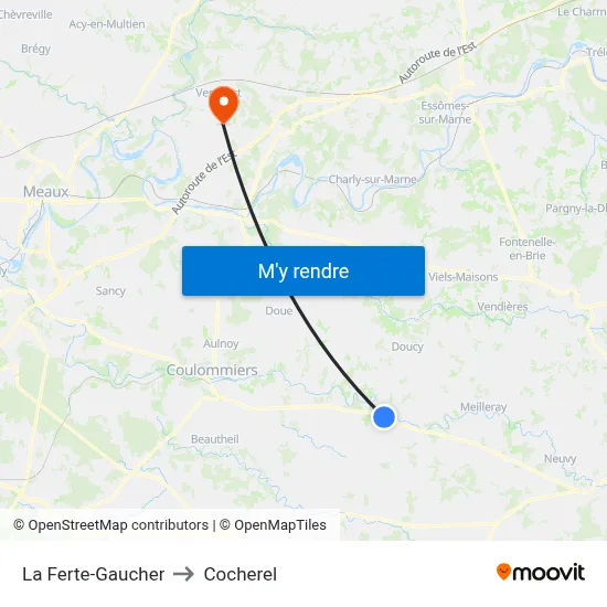 La Ferte-Gaucher to Cocherel map
