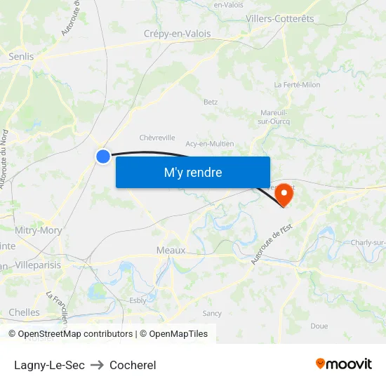 Lagny-Le-Sec to Cocherel map