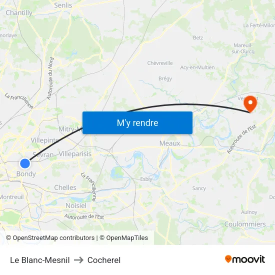 Le Blanc-Mesnil to Cocherel map