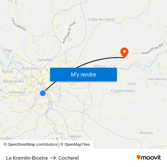 Le Kremlin-Bicetre to Cocherel map