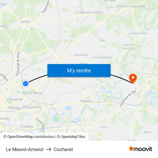 Le Mesnil-Amelot to Cocherel map