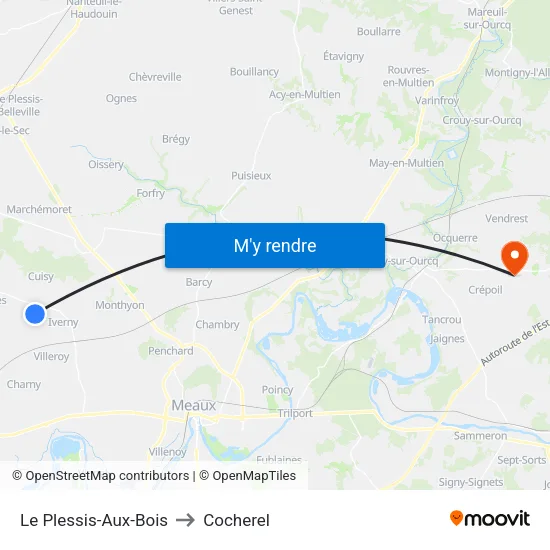 Le Plessis-Aux-Bois to Cocherel map