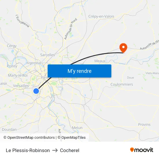 Le Plessis-Robinson to Cocherel map
