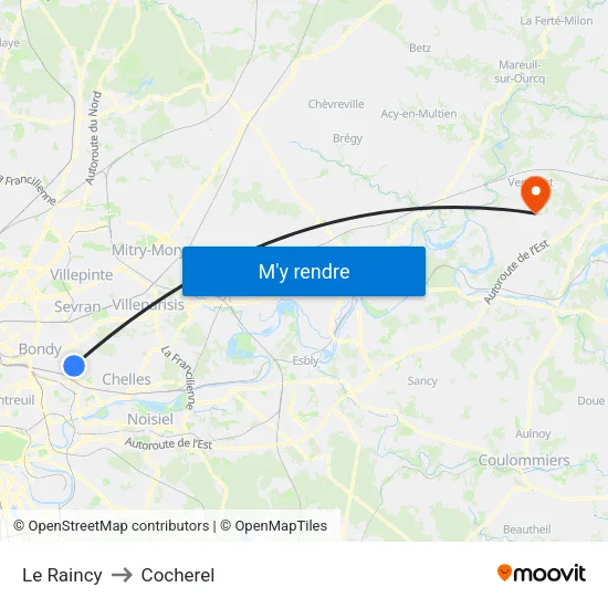 Le Raincy to Cocherel map
