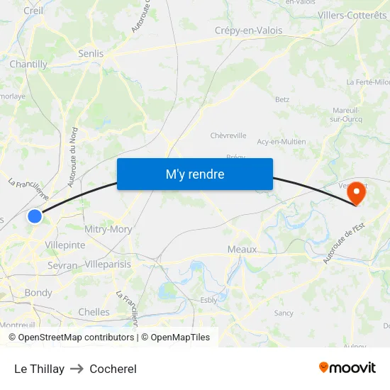 Le Thillay to Cocherel map