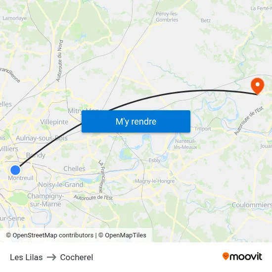 Les Lilas to Cocherel map