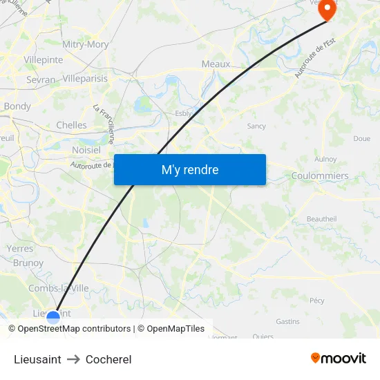 Lieusaint to Cocherel map