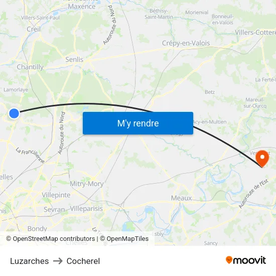 Luzarches to Cocherel map