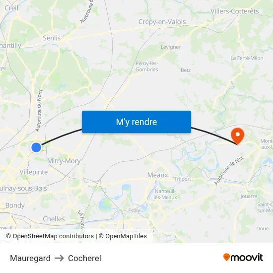 Mauregard to Cocherel map