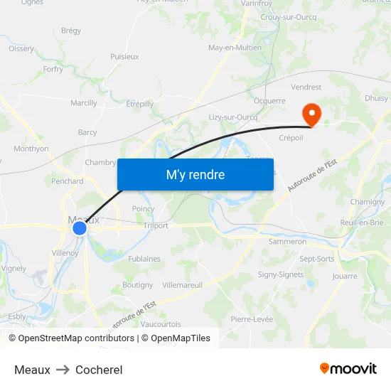 Meaux to Cocherel map