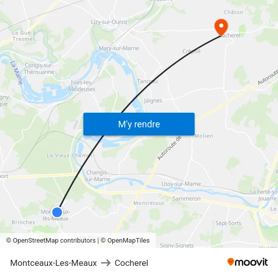 Montceaux-Les-Meaux to Cocherel map