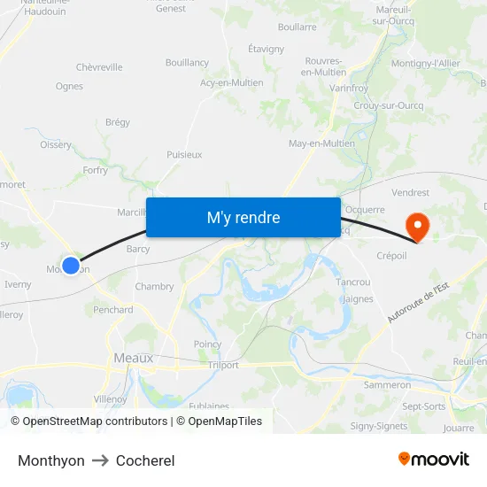 Monthyon to Cocherel map