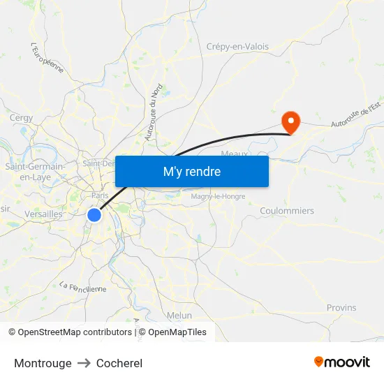 Montrouge to Cocherel map