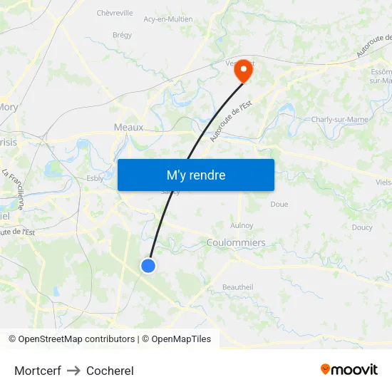 Mortcerf to Cocherel map
