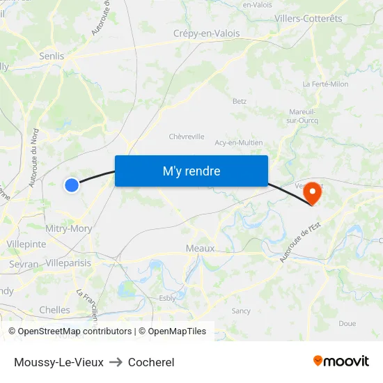 Moussy-Le-Vieux to Cocherel map