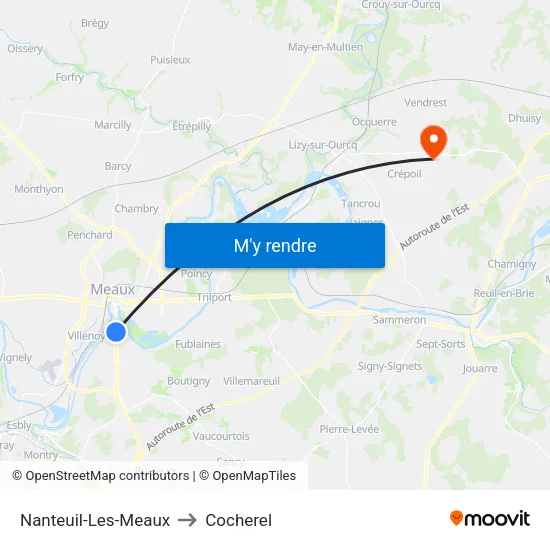 Nanteuil-Les-Meaux to Cocherel map