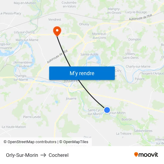 Orly-Sur-Morin to Cocherel map