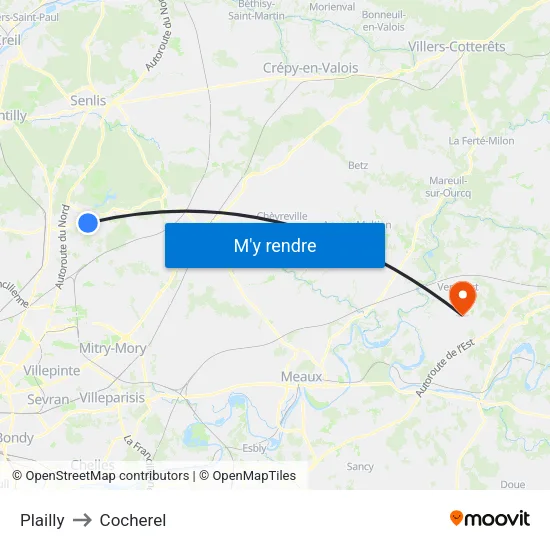 Plailly to Cocherel map