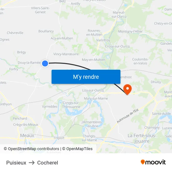 Puisieux to Cocherel map
