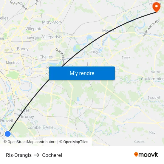 Ris-Orangis to Cocherel map