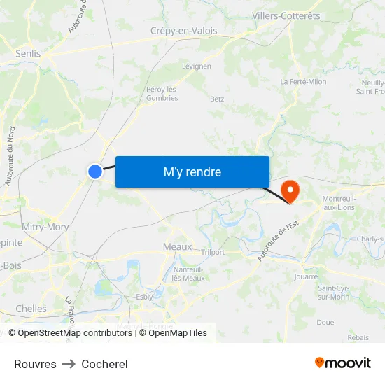 Rouvres to Cocherel map