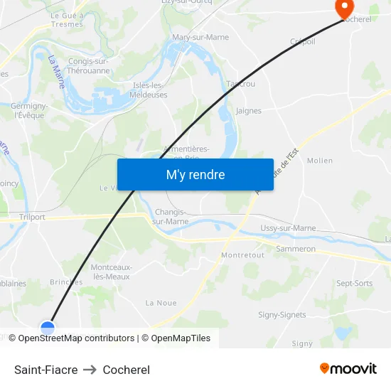 Saint-Fiacre to Cocherel map