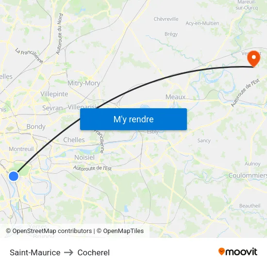Saint-Maurice to Cocherel map