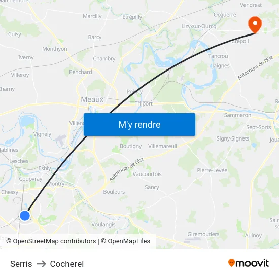 Serris to Cocherel map