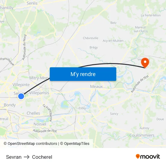 Sevran to Cocherel map