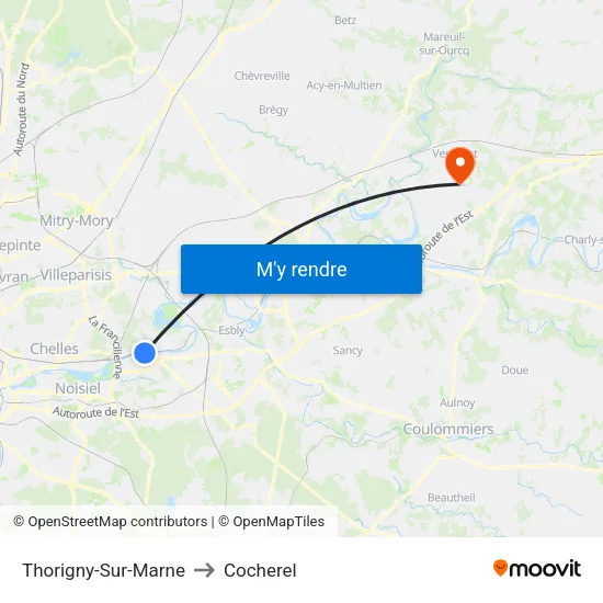 Thorigny-Sur-Marne to Cocherel map