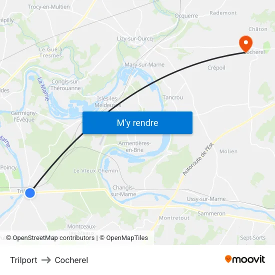 Trilport to Cocherel map
