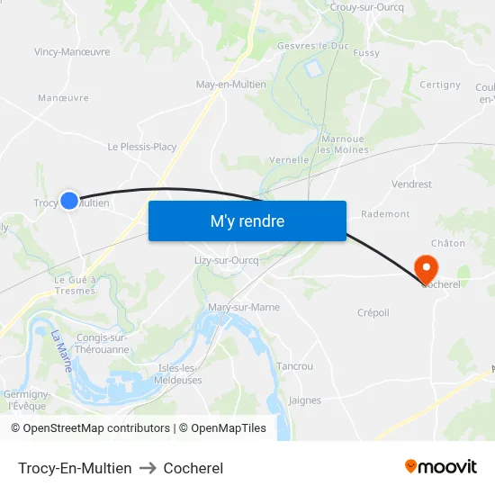 Trocy-En-Multien to Cocherel map