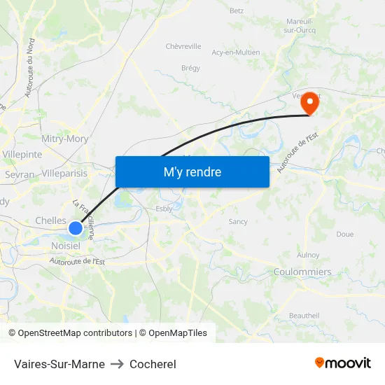 Vaires-Sur-Marne to Cocherel map