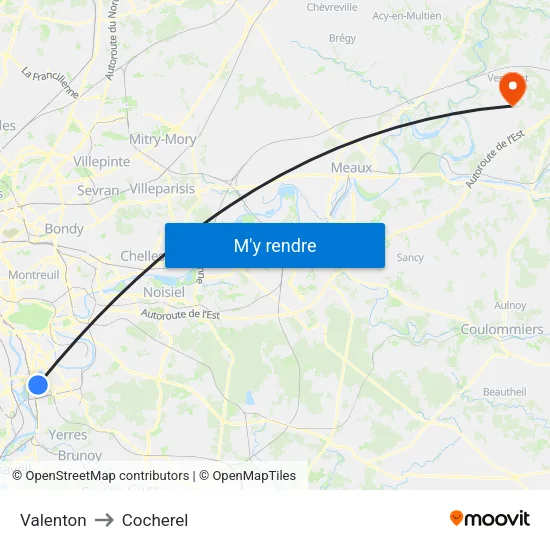 Valenton to Cocherel map