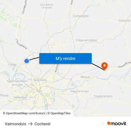 Valmondois to Cocherel map