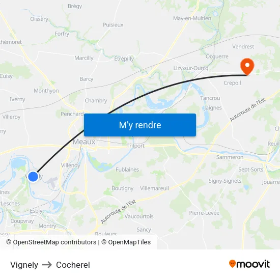 Vignely to Cocherel map