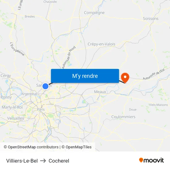 Villiers-Le-Bel to Cocherel map