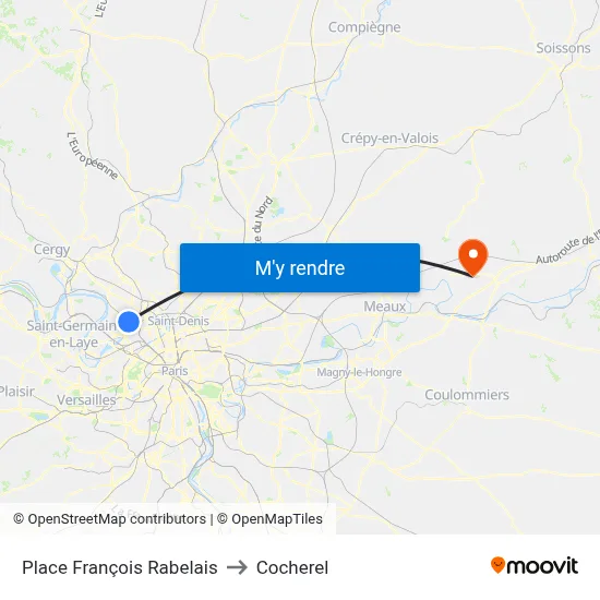 Place François Rabelais to Cocherel map