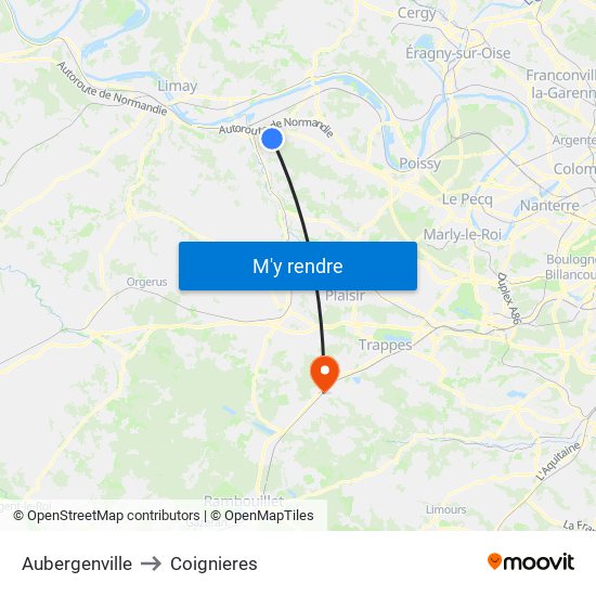 Aubergenville to Coignieres map