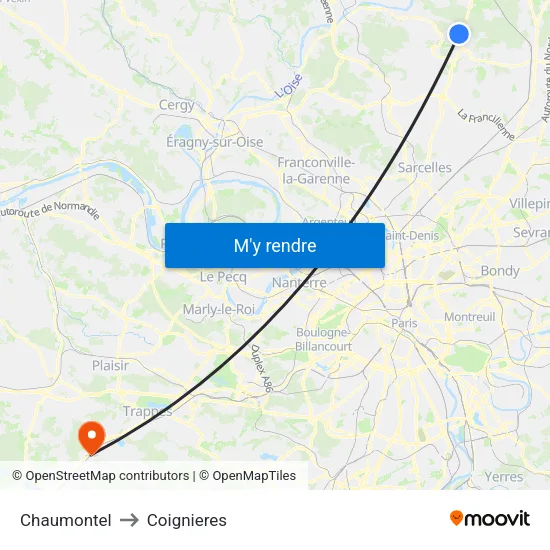 Chaumontel to Coignieres map