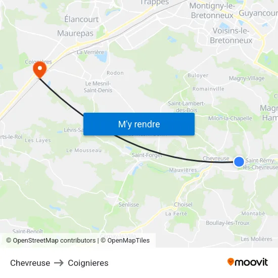 Chevreuse to Coignieres map