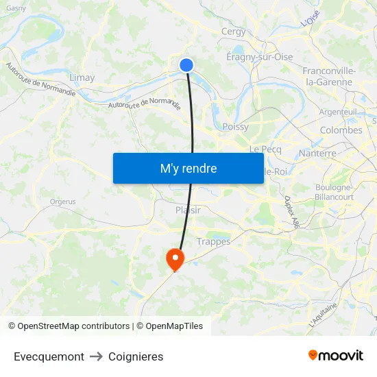 Evecquemont to Coignieres map