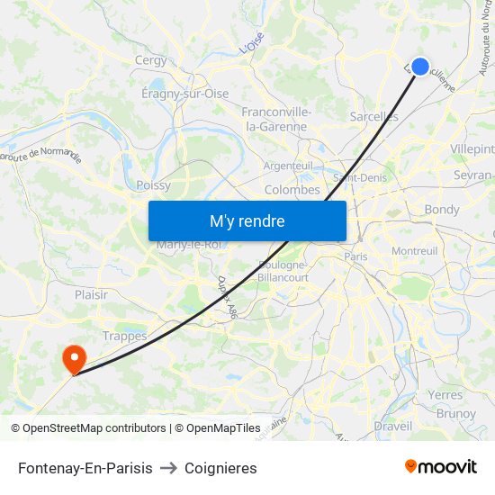 Fontenay-En-Parisis to Coignieres map