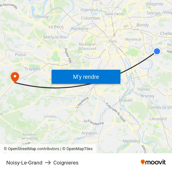 Noisy-Le-Grand to Coignieres map