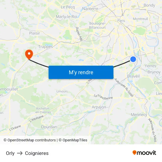 Orly to Coignieres map