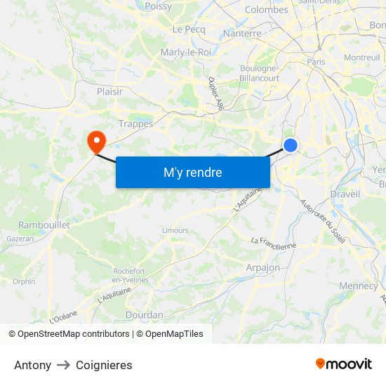 Antony to Coignieres map