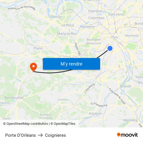 Porte D'Orléans to Coignieres map
