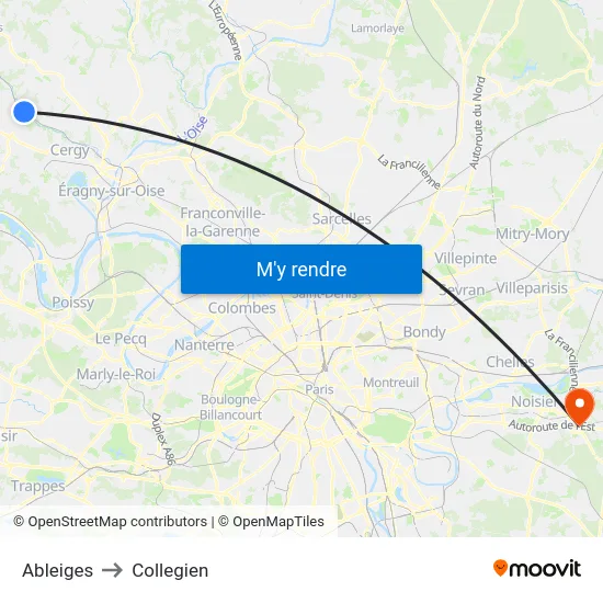 Ableiges to Collegien map